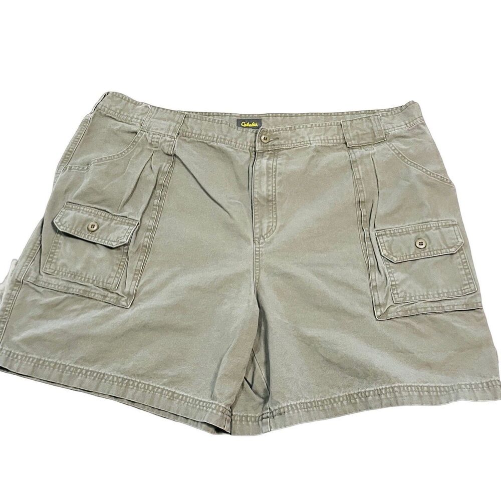 Cabelas Shorts Men's Size 44 Green Flat Front Pocket Outdoor Hike Utility Cargo